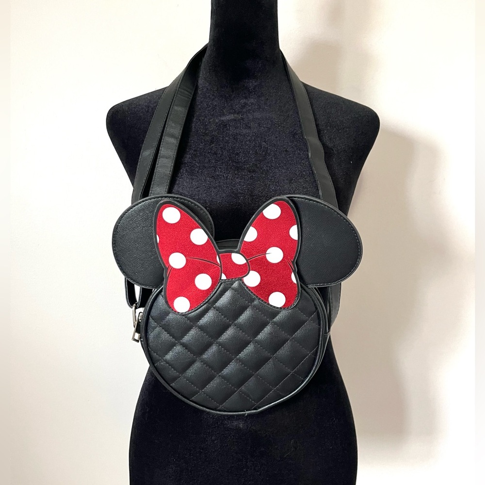 Disney Minnie Mouse Bioworld Shoulder Crossbody Bag Purse Black Quilted Red Bow